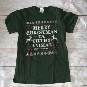 Merry Christmas Ya Filthy Animal, From Boston Tshirt with Boston Sports Logos